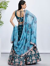 Load image into Gallery viewer, Teal Pure Georgette Sequins Thread Embroidery Lehenga Choli &amp; Dupatta