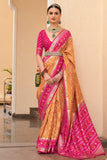 Orange And Magenta Designer Printed Patola Saree For Wedding