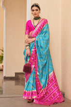 Load image into Gallery viewer, Blue and Magenta Designer Printed Patola Saree For Wedding