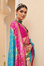 Load image into Gallery viewer, Blue and Magenta Designer Printed Patola Saree For Wedding