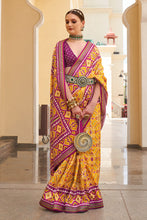 Load image into Gallery viewer, Mustard And Maroon Designer Printed Patola Saree For Wedding
