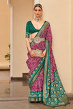 Maroon and Green Designer Printed Patola Saree For Wedding