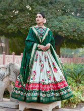 Load image into Gallery viewer, Green And White Floral Silk Lehenga Choli With Green Duppatta