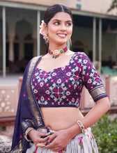 Load image into Gallery viewer, Navy And White Floral Silk Lehenga Choli With Dupatta