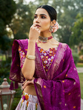 Load image into Gallery viewer, Purple And White Floral Silk Lehenga Choli With Dupatta