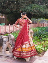 Load image into Gallery viewer, Red and White Floral Silk Lehenga Choli With Dupatta