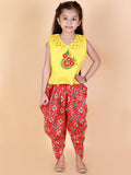 Girl’s Mirror Embroidered Work Top With Pattola Print Dhoti