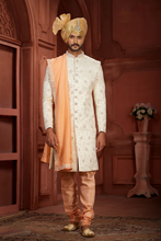 Load image into Gallery viewer, Orange &amp; Cream Handwork Embroidery Sherwani