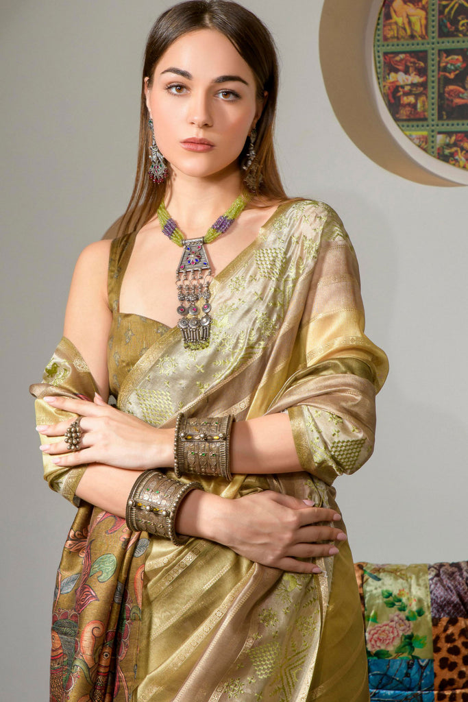 Mehendi Green Silk Saree With Blouse