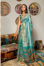 Load image into Gallery viewer, Blue Organza Silk Saree With Matching Blouse