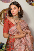 Load image into Gallery viewer, Peach Floral Pallo Organza Silk Saree With Matching Blouse