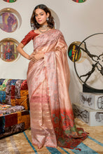 Load image into Gallery viewer, Peach Floral Pallo Organza Silk Saree With Matching Blouse