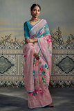 Light Pink Printed Brasso Saree With Blouse