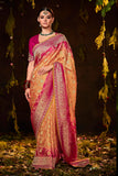 Orange and Rani Pink Dola Silk Saree With Heavy Embroidered Blouse
