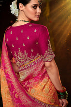 Load image into Gallery viewer, Orange and Rani Pink Dola Silk Saree With Heavy Embroidered Blouse