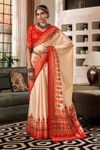Load image into Gallery viewer, Cream and Red Printed Patola Saree