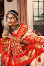 Load image into Gallery viewer, Cream and Red Printed Patola Saree