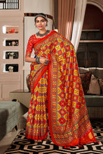 Load image into Gallery viewer, Mustard and Red Printed Patola Saree