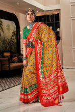 Load image into Gallery viewer, Mustard and Green Red Printed Patola Saree