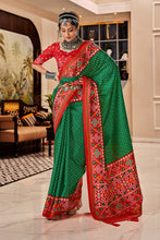 Load image into Gallery viewer, Plain Green With Red Patola Border Saree