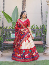 Load image into Gallery viewer, Red Dola Silk Lehenga Choli With Floral Silk Dupatta