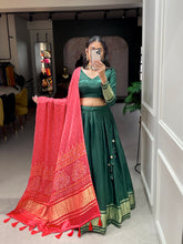 Load image into Gallery viewer, Green Cotton Lehenga Choli With Bandhej Patola Pure Gaji Silk Duppata