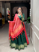 Load image into Gallery viewer, Green Cotton Lehenga Choli With Bandhej Patola Pure Gaji Silk Duppata