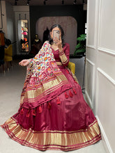 Load image into Gallery viewer, Maroon Cotton Lehenga Choli With Bandhej Patola Pure Gaji Silk Duppata