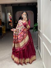 Load image into Gallery viewer, Maroon Cotton Lehenga Choli With Bandhej Patola Pure Gaji Silk Duppata