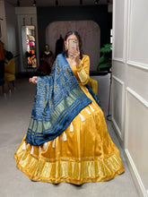 Load image into Gallery viewer, Mustard Cotton Lehenga Choli With Bandhej Patola Pure Gaji Silk Duppata