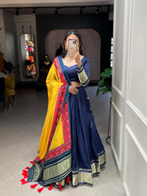 Load image into Gallery viewer, Navy Blue Cotton Lehenga Choli With Bandhej Patola Pure Gaji Silk Duppata