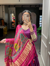 Load image into Gallery viewer, Purple Cotton Lehenga Choli With Bandhej Patola Pure Gaji Silk Duppata