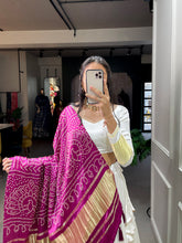 Load image into Gallery viewer, White Cotton Lehenga Choli With Bandhej Patola Pure Gaji Silk Duppata