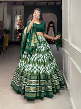 Load image into Gallery viewer, Emerald Green Leheriya Tussar Silk Patola Lehenga Choli With Duppata