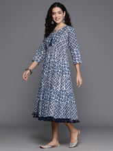 Load image into Gallery viewer, Indo Era Blue Printed A-Line Casual Dress - Diva D London LTD