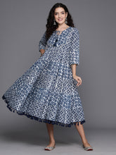 Load image into Gallery viewer, Indo Era Blue Printed A-Line Casual Dress - Diva D London LTD