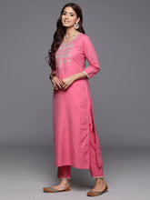 Load image into Gallery viewer, Indo Era Pink Embroidered Straight Kurta Trousers With Dupatta Set - Diva D London LTD