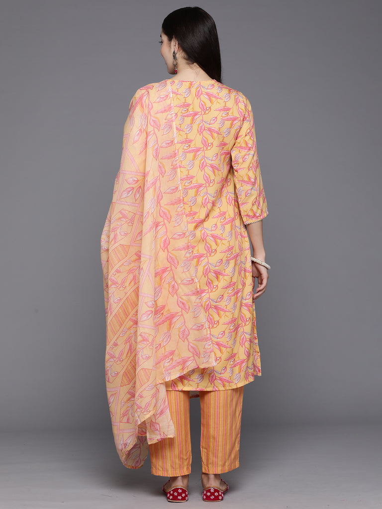 Indo Era Yellow Embroidered Straight Kurta Trousers With Dupatta Set - Diva D London LTD