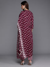 Load image into Gallery viewer, Indo Era Burgundy Printed Straight Kurta Trousers With Dupatta Set - Diva D London LTD