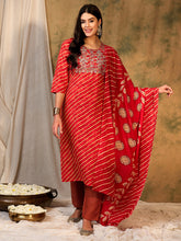 Load image into Gallery viewer, Indo Era Red Printed Straight Kurta Trousers With Dupatta set - Diva D London LTD