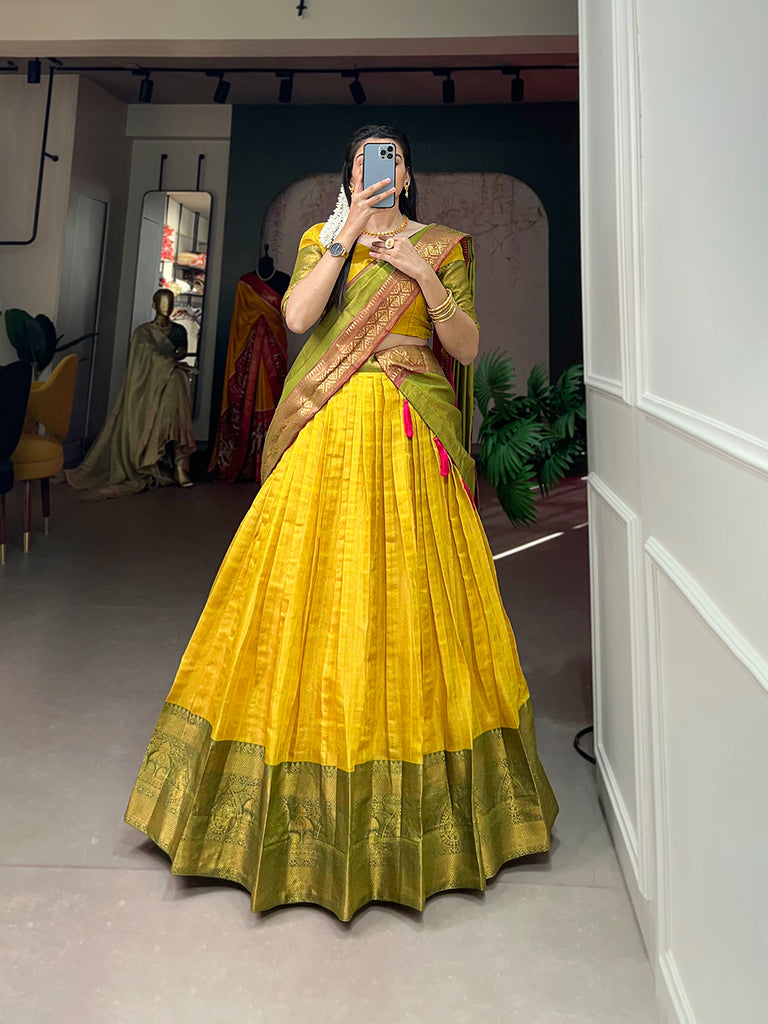 Yellow Kanjivaram Silk Lehenga Choli With Dupatta
