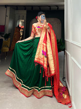 Load image into Gallery viewer, Green Paithani Silk Lehenga Choli With Red Duppatta