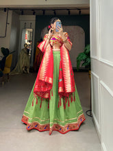 Load image into Gallery viewer, Parrot Green Paithani Silk Lehenga Choli With Red Duppatta