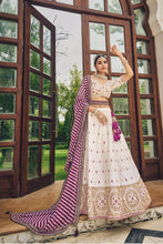 Load image into Gallery viewer, White With Purple Art Silk Lehenga With Resham Embroidery
