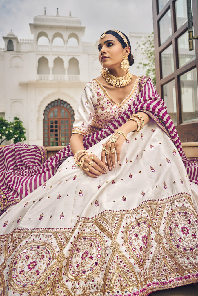 White With Purple Art Silk Lehenga With Resham Embroidery