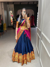 Load image into Gallery viewer, Navy Blue South Indian Silk Lehenga Choli