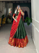 Load image into Gallery viewer, Green Kalyani Cotton Lehenga Choli Paired With Georgette Dupatta