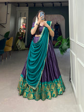 Load image into Gallery viewer, Navy Blue Kalyani Cotton Lehenga Choli Paired With Georgette Dupatta