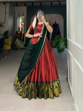 Load image into Gallery viewer, Red Kalyani Cotton Lehenga Choli Paired With Georgette Dupatta