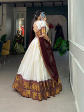 Load image into Gallery viewer, White With Maroon Border Kalyani Cotton Lehenga Choli Paired With Georgette Dupatta